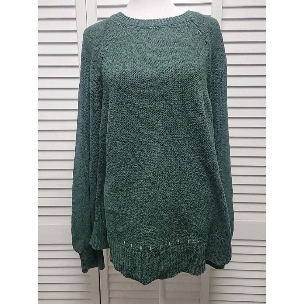 Loft Women's XL Forest Green Sweater Crew Neck Lightweight Cotton Nylon Blend
